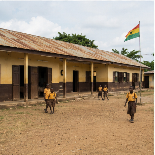 Pupils outside a school building in Ghana